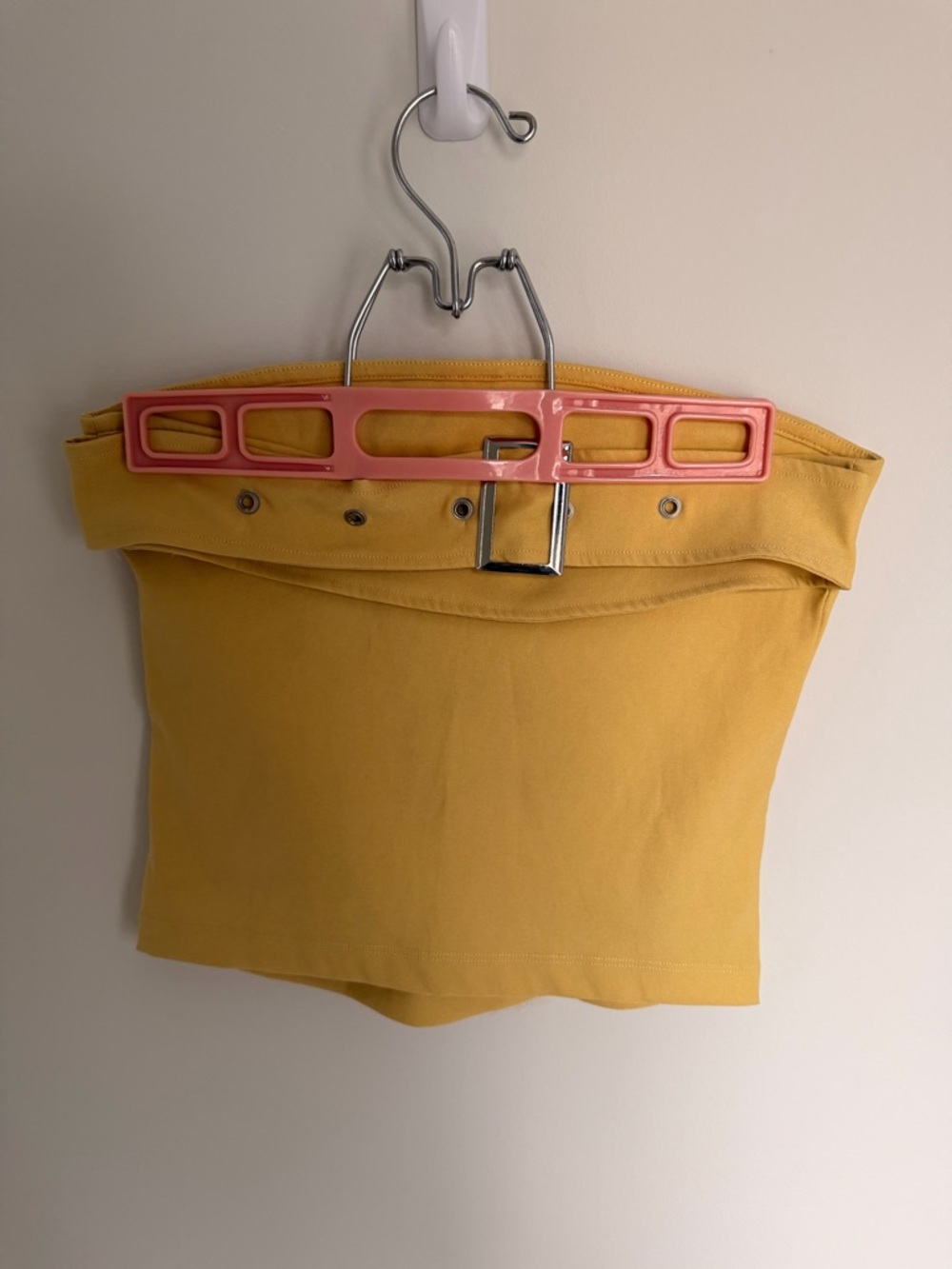 Zara Mustard Yellow Belted Strapless Crop Top